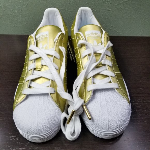 adidas Womens Superstar Satin Gold Metallic White FY1154 Sneaker Fashion Old OG - Picture 9 of 12